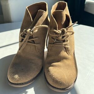 Lucky Brand Women's Tan Suede Ankle Wedge Boots